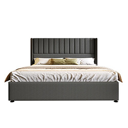 Lit Coffre 160x200 cm Modenvie avec rangement et sommier en lin gris pas cher