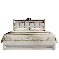 Lit Coffre 160x200 cm Modenvie avec ports USB et LED en lin Beige pas cher