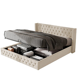 Lit Coffre 160x200 cm Modenvie rangement hydraulique velours beige pas cher