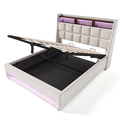 Acheter Lit Coffre 160x200 cm Modenvie avec ports USB et LED en lin Beige
