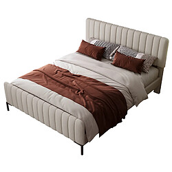 Lit Double 140x200 cm Modenvie avec tête de lit réglable et sommier Gris beige pas cher