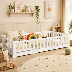 Acheter MEXUS Lit Enfant 90x200 cm, Lit au Sol avec Barrière de Sécurité, pour Garçons et Filles, Blanc