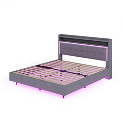 Acheter Lit Double 140x200 cm Modenvie LED et USB en tissu en lin gris