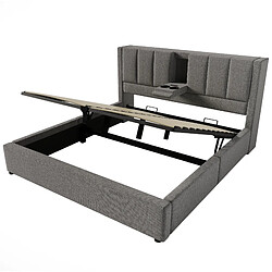 Acheter Lit Coffre 160x200 cm Modenvie avec USB et rangement hydraulique Gris