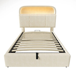 Acheter Lit Coffre Modenvie 90x200 cm - LED USB - Velours Beige