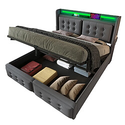 Lit Coffre 160x200 cm - Modenvie - USB et LED - tissu gris pas cher