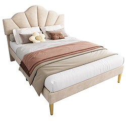 Lit Double 140x190 cm - Modenvie - tête de lit réglable - Velours Beige pas cher
