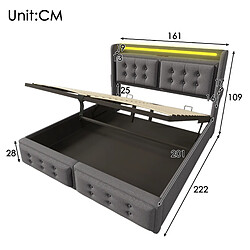 Avis Lit Coffre 160x200 cm - Modenvie - USB et LED - tissu gris