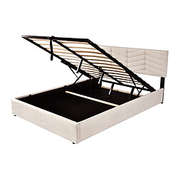 Acheter Lit Double Modenvie 140x200 cm avec tête de lit réglable et sommier - Beige