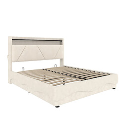 Acheter Lit Coffre Modenvie 160x200 cm avec LED et rangement, Beige