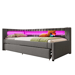 Lit Banquette Modenvie 90x200 cm LED USB Type-C Gris sans matelas pas cher