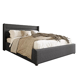 Lit Coffre 160x200 cm Modenvie gris avec rangement et tête de lit rembourrée pas cher
