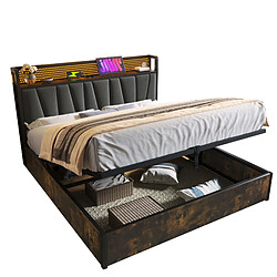 Lit Coffre Modenvie 160x200 cm avec LED et USB - Gris pas cher
