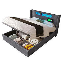 Lit Coffre 140x200 cm Modenvie avec LED et USB sans matelas gris pas cher