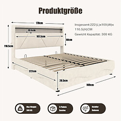 Avis Lit Coffre Modenvie 160x200 cm avec LED et rangement, Beige