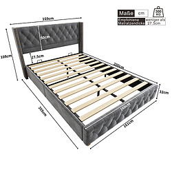 Avis Lit Double Modenvie 160x200 cm avec sommier inclus en velours gris