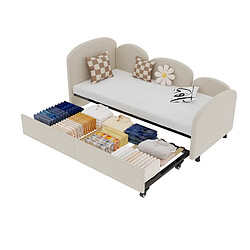 Lit Enfant Modenvie 90x200 cm avec rangement, velours, beige pas cher