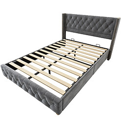 Acheter Lit Double Modenvie 160x200 cm avec sommier inclus en velours gris