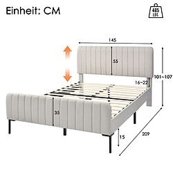Avis Lit Double Modenvie 140x200 cm avec matelas et tête de lit réglable