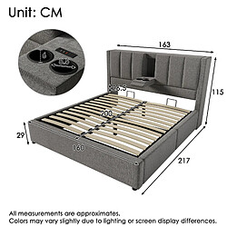 Avis Lit Coffre 160x200 cm Modenvie avec USB et rangement hydraulique Gris