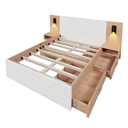 Acheter Lit Double 140x200 cm - Modenvie - rangement avec USB et lampe - Blanc chene