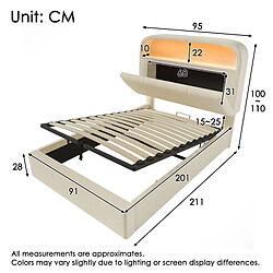 Avis Lit Coffre Modenvie 90x200 cm - LED USB - Velours Beige