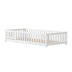 MEXUS Lit Enfant 90x200 cm, Lit au Sol avec Barrière de Sécurité, pour Garçons et Filles, Blanc pas cher