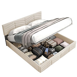 Lit Double 140x190 cm Modenvie tête de lit réglable velours beige pas cher