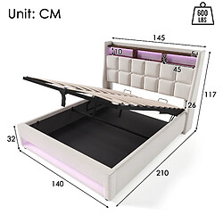 Avis Lit Coffre 140x200 cm Modenvie avec USB et LED en tissu lin beige