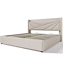 Acheter Lit Coffre 140x200 cm - Modenvie - USB-C et rangement - tissu coton lin - Beige