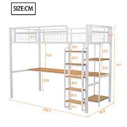 Avis Lit mezzanine enfant 90x200 cm Modenvie avec bureau et étagères blanc