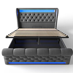 Acheter Lit Coffre Modenvie 140x200 cm avec LED et USB en velours gris