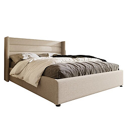 Lit Coffre Modenvie 140x200 cm avec rangement hydraulique, tissu lin beige pas cher