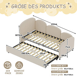 Avis Lit Enfant Modenvie 90x200 cm avec rangement, velours, beige