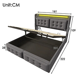 Avis Lit Coffre 160x200 cm Modenvie avec LED et USB-C en tissu gris