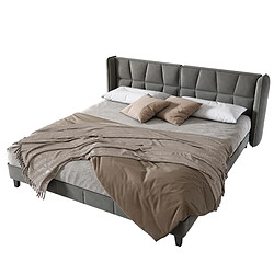 Lit Double 180x200 cm - Modenvie - sommier inclus avec tête de lit - velours gris pas cher
