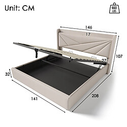 Avis Lit Coffre 140x200 cm - Modenvie - USB-C et rangement - tissu coton lin - Beige