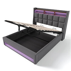 Acheter Lit Coffre 160x200 cm Modenvie avec LED et USB en tissu gris sans matelas