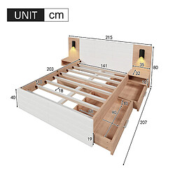 Avis Lit Double 140x200 cm - Modenvie - rangement avec USB et lampe - Blanc chene