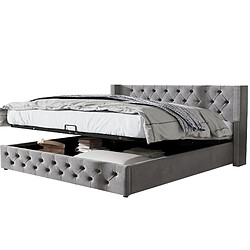 Lit Coffre 180x200 cm Modenvie rangement hydraulique velours gris pas cher