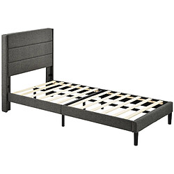 Acheter Lit 1 place capitonné Modenvie 90x200 cm avec matelas 7 zones - Gris foncé