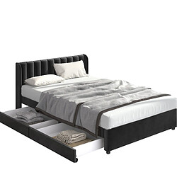 Lit Double Modenvie 180x200 cm avec tiroirs en velours noir pas cher