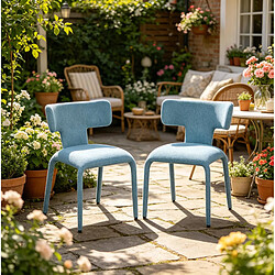 Avis STILVORA Chaise de salle à manger 53/53/78 cm bleue en lin avec dossier courbé lot de 2