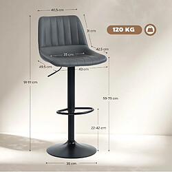 Acheter STILVORA Tabourets de bar lot de 2 43/49,5/91-111 cm gris foncé en simili cuir pivotants
