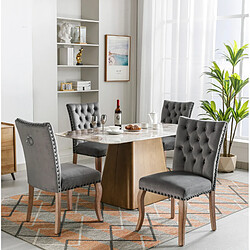 Avis STILVORA Chaise de salle à manger grise en velours avec clous décoratifs lot de 4