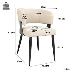 Acheter STILVORA Chaise 59/46,5/81,5 cm beige en flanelle et métal avec dossier incurvé