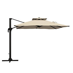 Avis STILVORA Parasol déporté 294/294/270 cm kaki en polyester à double toit inclinable