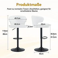 STILVORA Lot de 2 tabourets de bar 49,7/43/85-110 cm blanc en PU réglables pivotants pas cher