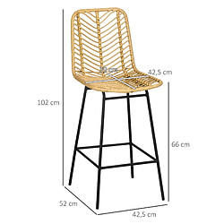 Acheter STILVORA Tabourets de bar lot de 2 42,5/52/102 cm jaunes en rotin avec dossier