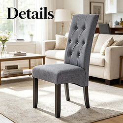 STILVORA Chaise de salle à manger 47/42/107 cm gris foncé en lin et bois massif lot de 2 pas cher